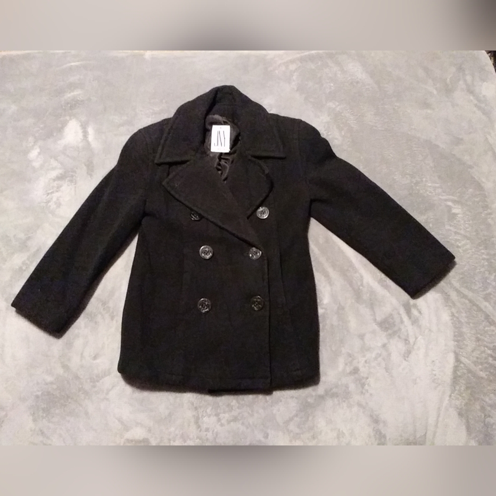 Jones New York Classic Double-Breasted Wool Peacoat - Black Vtg 90s